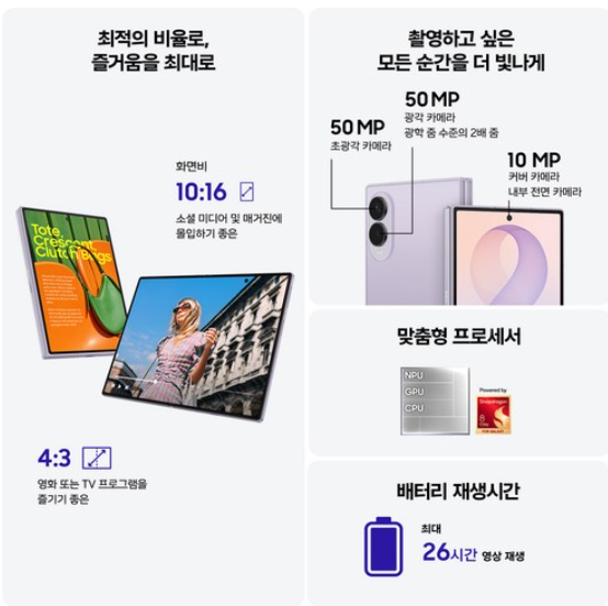 갤럭시 Z 폴드8 50MP 듀얼 카메라와 배터리 스펙 안내 이미지